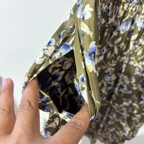 Lane Bryant Dress 20 Olive Green Floral Print Flutter Sleeve Smocked Waist Midi - Picture 7 of 10